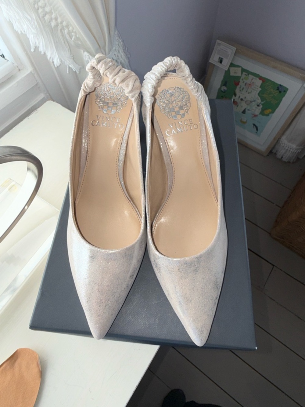 Vince Camuto Sandy Silver Pointed Toe Slingback Flats